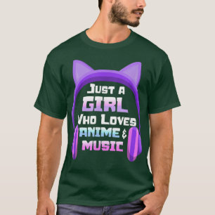 ただの少女がアニメと音楽アニメのヘッドホンを好む Tシャツ