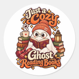 ただの心地よい本を読む幽霊 かわいいハロウィン ラウンドシール