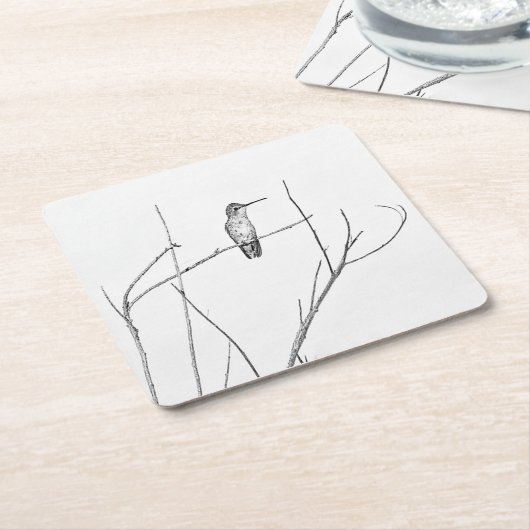 ただの棒の上の蜂雀 スクエアペーパーコースター (アングル)