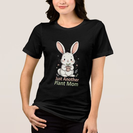ただの植物ママ イースターの可愛いウサギ トライブレンドTシャツ (正面)