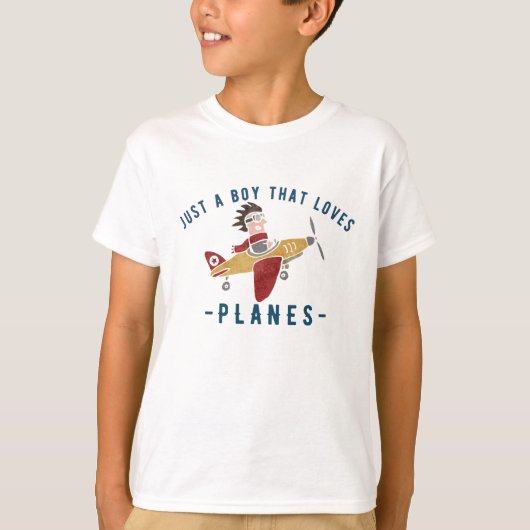 ただの男の子が飛行機を愛しおもしろいて、パイロット飛行機 Tシャツ (正面)