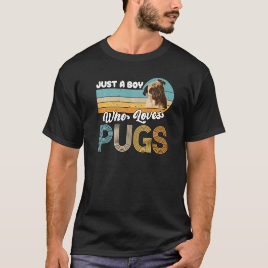 ただの男の子がPugsレトロおもしろい犬ペットLo Tシャツ (正面)