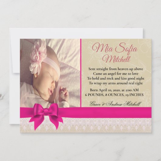 ただの美しい女の子の誕生発表 招待状 (正面)