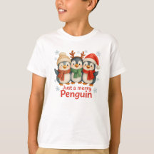 ただの陽気なペンギンの子供用クリスマスTシャツ