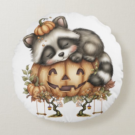 ただぶらぶらと、眠そうなアライグマ ラウンドクッション (正面)