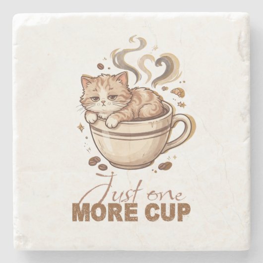 ただもう一杯 面白い猫 コーヒー 大理石 コースター (正面)
