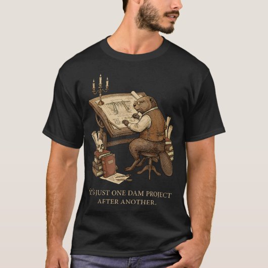 ただダムを作り続けるビーバー Tシャツ (正面)