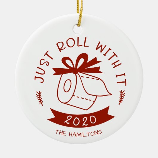 ただ転がクリスマスをおもしろい祝って セラミックオーナメント (正面)