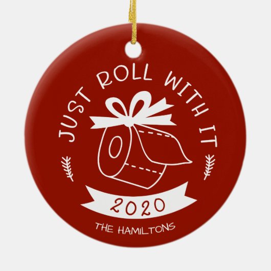 ただ転がクリスマスをおもしろい祝って セラミックオーナメント (裏面)