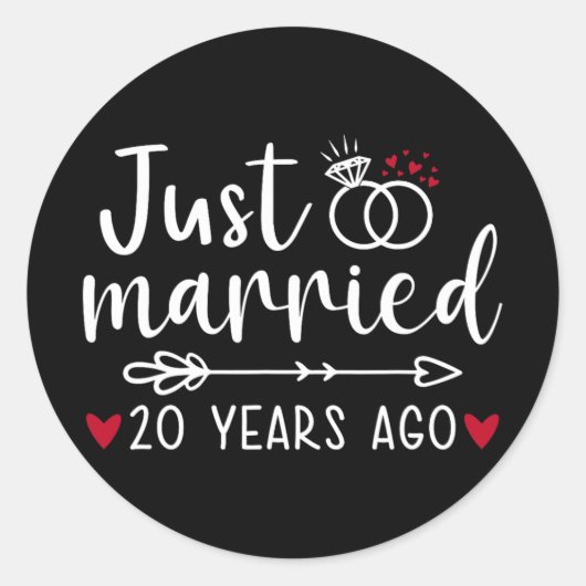 たった今結婚しましたおもしろいカップル夫婦妻20th Anniv ラウンドシール (正面)