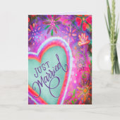 たった今結婚しましたかわいらしハート結婚フローラ紫 カード (正面)