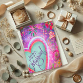 たった今結婚しましたかわいらしハート結婚フローラ紫 カード