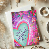 たった今結婚しましたかわいらしハート結婚フローラ紫 カード