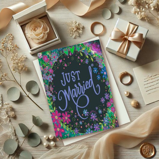 たった今結婚しましたかわいらし結婚フローラモダンボー カード