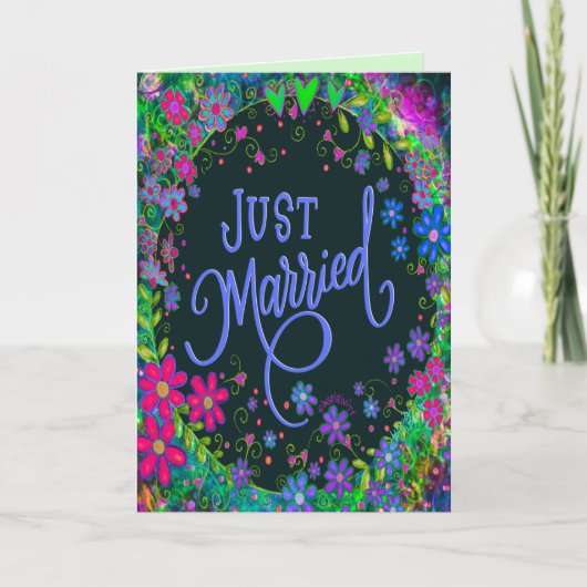 たった今結婚しましたかわいらし結婚フローラモダンボー カード (正面)