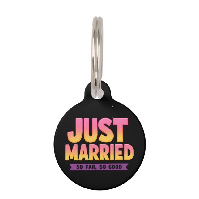 たった今結婚しましたこれまでのところ良い新おもしろい婚カップル ペット　ネームタグ (正面)