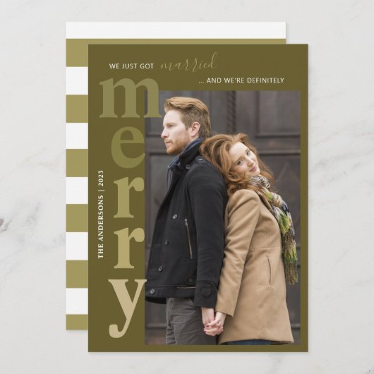 たった今結婚しましたと写真メリーホリデーカード シーズンカード (正面/裏面)