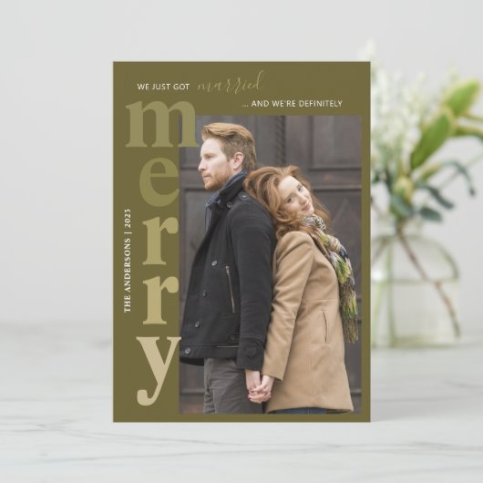たった今結婚しましたと写真メリーホリデーカード シーズンカード (スタンド正面)