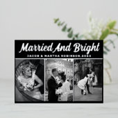 たった今結婚しましたと明るい新婚フォトクリスマス 箔シーズンカード (立ち正面)