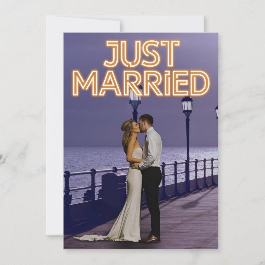 たった今結婚しましたのネオン結婚ライトの写真の発表 案内状 (正面)