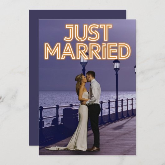 たった今結婚しましたのネオン結婚ライトの写真の発表 案内状 (正面/裏面)