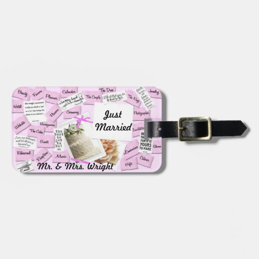 たった今結婚しましたのピンクは氏及び夫人を加えますName ラゲッジタグ (正面横)