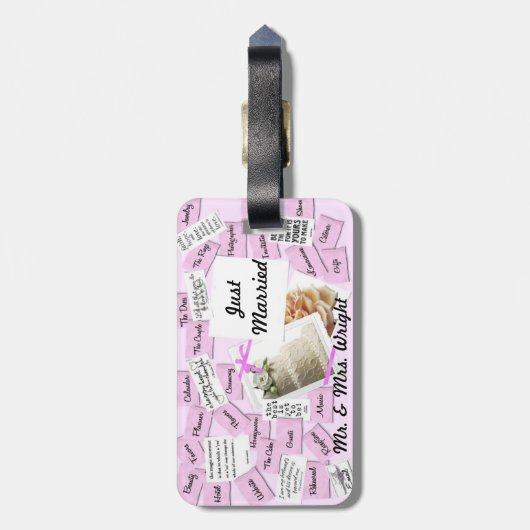 たった今結婚しましたのピンクは氏及び夫人を加えますName ラゲッジタグ (裏面縦)