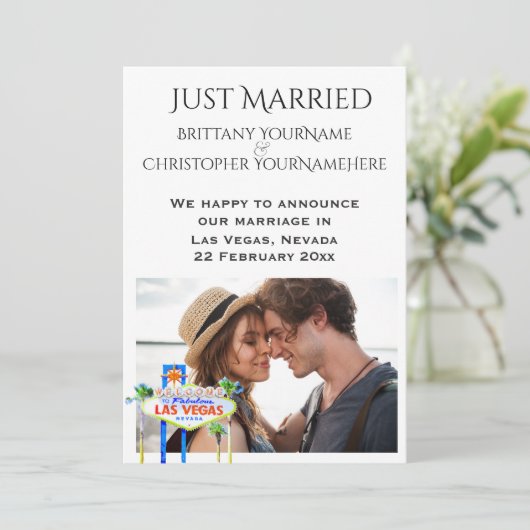 たった今結婚しましたのラスベガスの写真の発表 招待状 (スタンド正面)