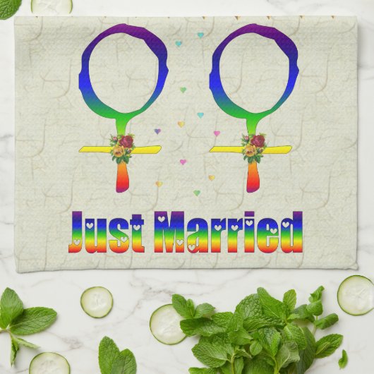 たった今結婚しましたのレズビアン キッチンタオル (折り畳み)