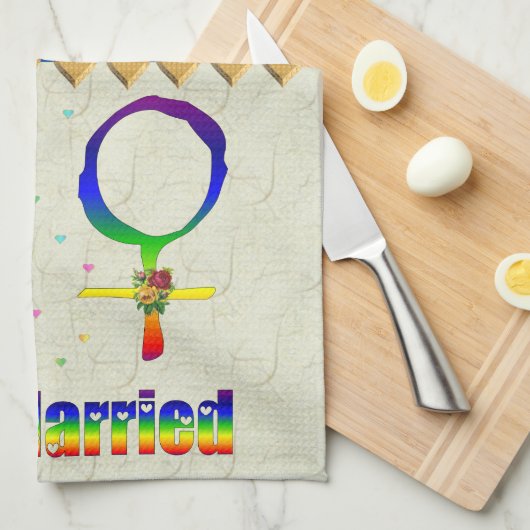 たった今結婚しましたのレズビアン キッチンタオル (四つ折り)