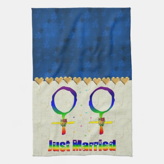 たった今結婚しましたのレズビアン キッチンタオル (縦)