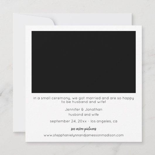 たった今結婚しましたの写真の即時発表 招待状 (裏面)