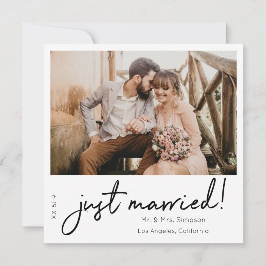 たった今結婚しましたの写真の即時発表 招待状 (正面)
