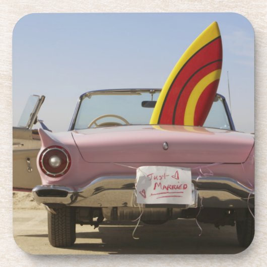 たった今結婚しましたの印およびサーフボード コースター (正面)