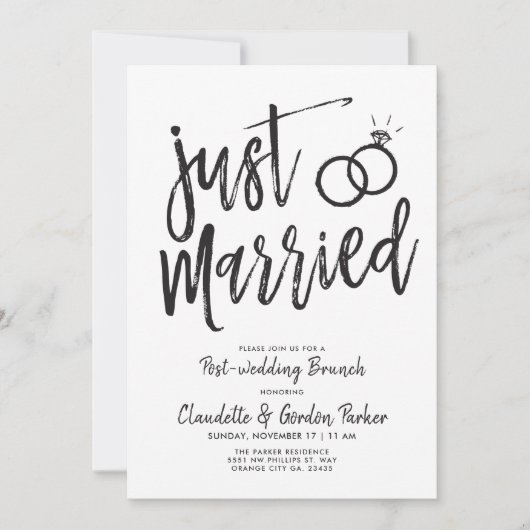 たった今結婚しましたの原稿の後結婚式のブランチ|のパーティー 招待状 (正面)