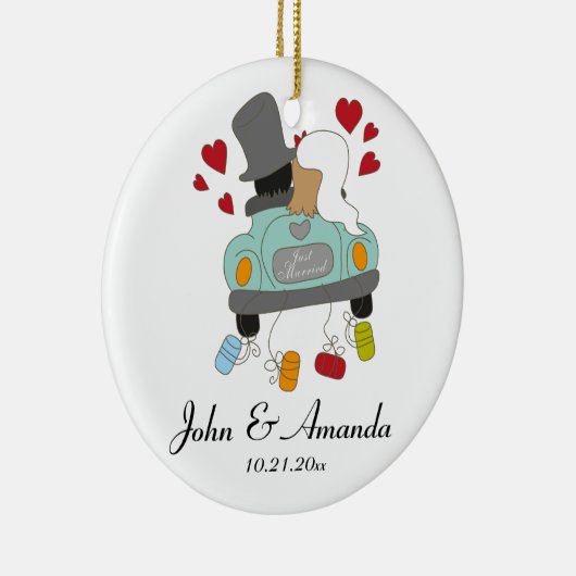 たった今結婚しましたの名前入りなクリスマスのオーナメント セラミックオーナメント (右)