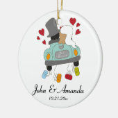 たった今結婚しましたの名前入りなクリスマスのオーナメント セラミックオーナメント (左)