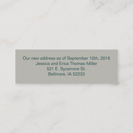 たった今結婚しましたの女性の新しい住所 スキニー名刺 (裏面)