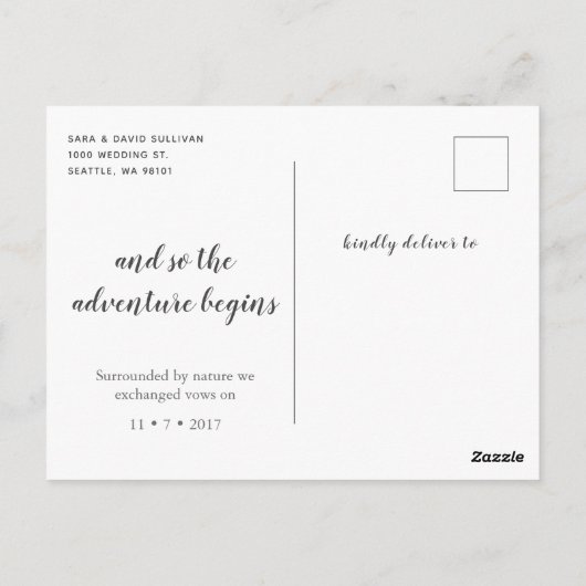 たった今結婚しましたの実行告知はがき ポストカード (裏面)