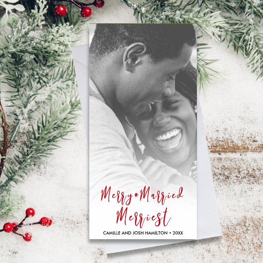 たった今結婚しましたの新婚クリスマスホリデー写真 シーズンカード