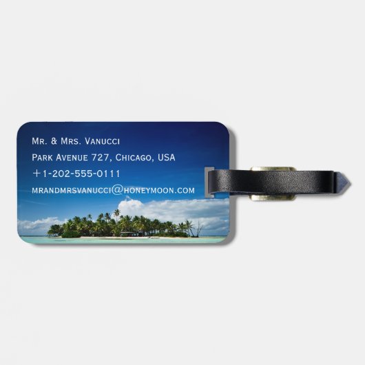 たった今結婚しましたの新婚旅行の島旅行荷物のラベル ラゲッジタグ (裏面横)