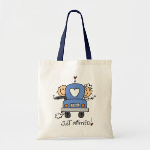 たった今結婚しましたの新郎新婦のTシャツおよびギフト トートバッグ