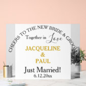 たった今結婚しましたの新郎新婦金ゴールドの色名 アクリルサイン (ウェディング)