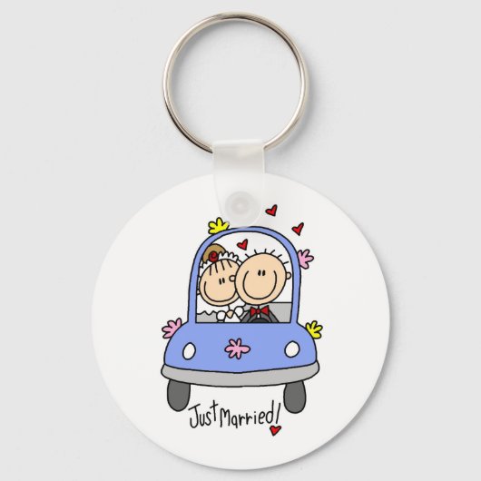 たった今結婚しましたの新郎新婦Tシャツ&ギフト キーホルダー (正面)