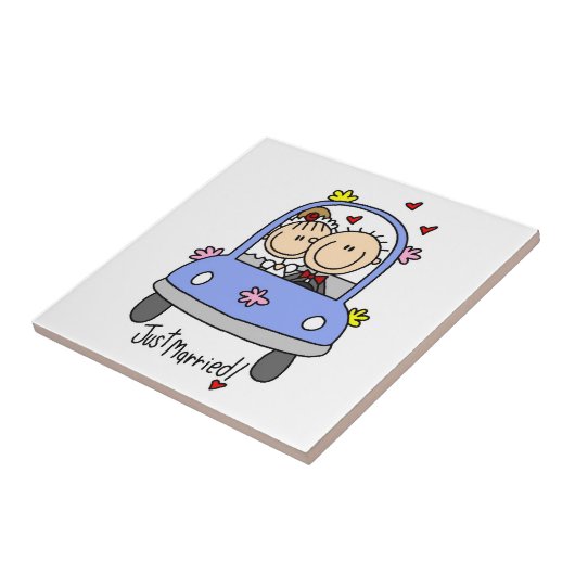 たった今結婚しましたの新郎新婦Tシャツ&ギフト タイル (側面)