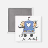 たった今結婚しましたの新郎新婦Tシャツ&ギフト マグネット (正面/裏面)