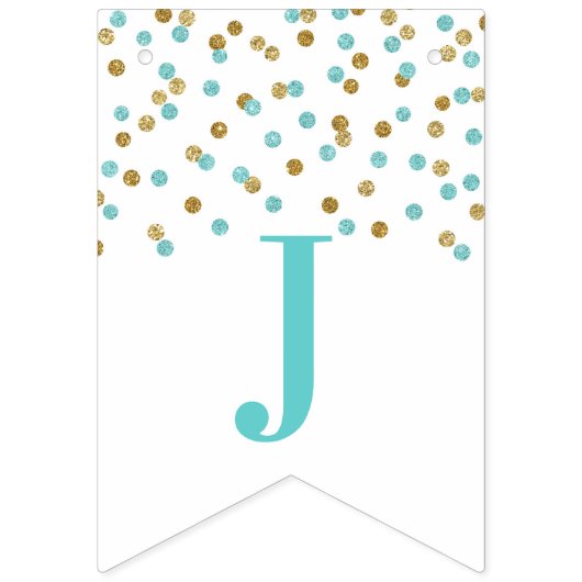 たった今結婚しましたの旗の淡いブルーの金ゴールドの紙吹雪 バンティングフラッグ (第3の旗)