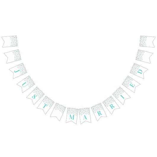 たった今結婚しましたの旗の淡いブルーの銀製の紙吹雪 バンティングフラッグ (全)