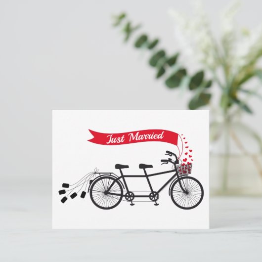たった今結婚しましたの結婚タンデム自転車 案内ポストカード (スタンド正面)