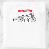 たった今結婚しましたの結婚タンデム自転車 楕円形シール (バッグ)